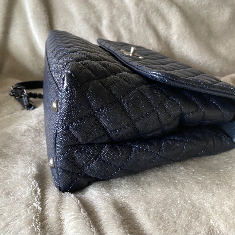 SOLD CHANEL Caviar Lizard Quilted Medium Coco Handle Flap Navy - Picture 6 of 13